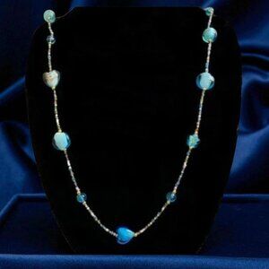 LaviguerDesigns Blue Hearts Flowers Venetian & Czech Glass Beads Necklace